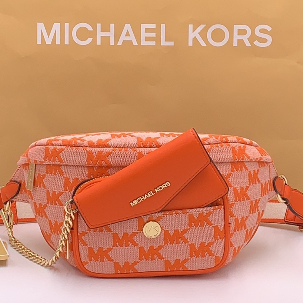 MICHAEL KORS Maisie Large Logo 2-in-1 Sling Waist Fanny Pack Crossbody Poppy NWT - Picture 2 of 16
